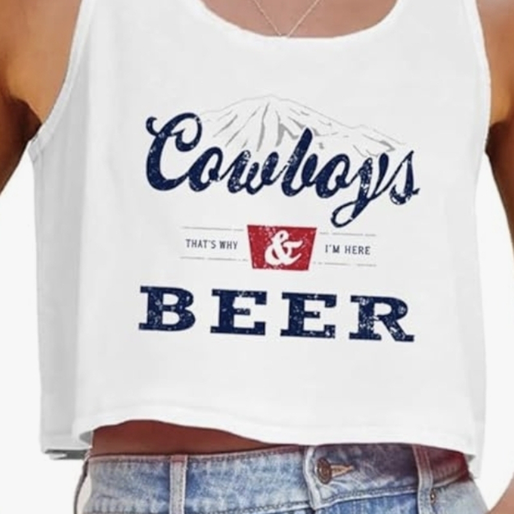 White Graphic Crop Top
